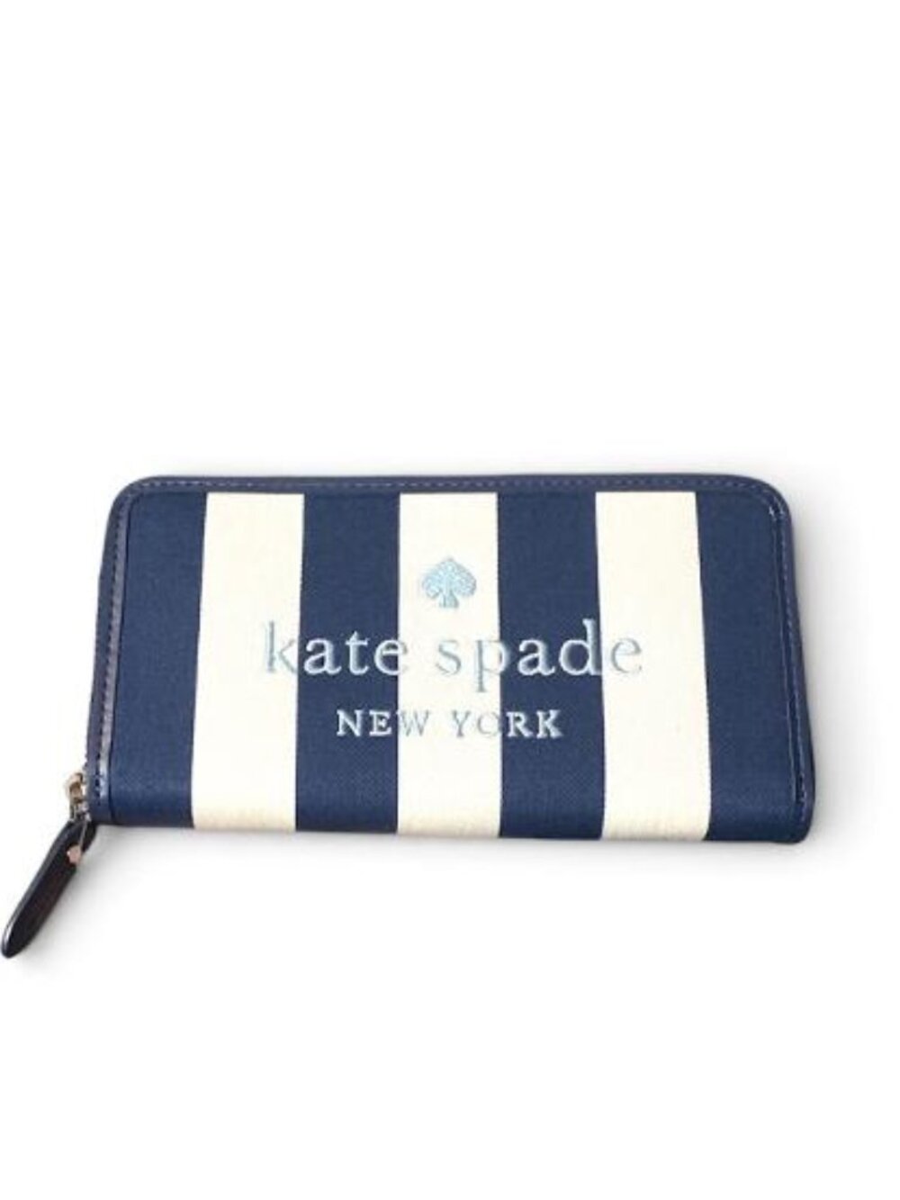 NWOT-KATE SPADE Ella Even Stripe Jacquard Continental Wallet Blazer Blue/Creme